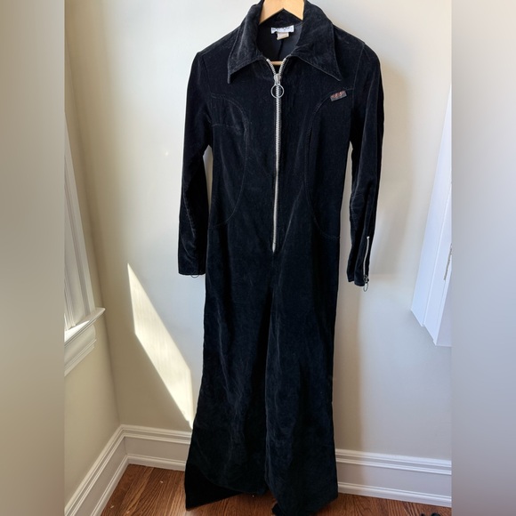 BONJOUR PARIS Vintage Velvet Black Jumpsuit 70s Disco Glam Wide Leg Edgy Indie S